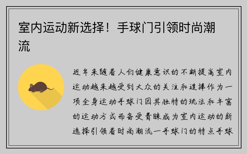 室内运动新选择！手球门引领时尚潮流